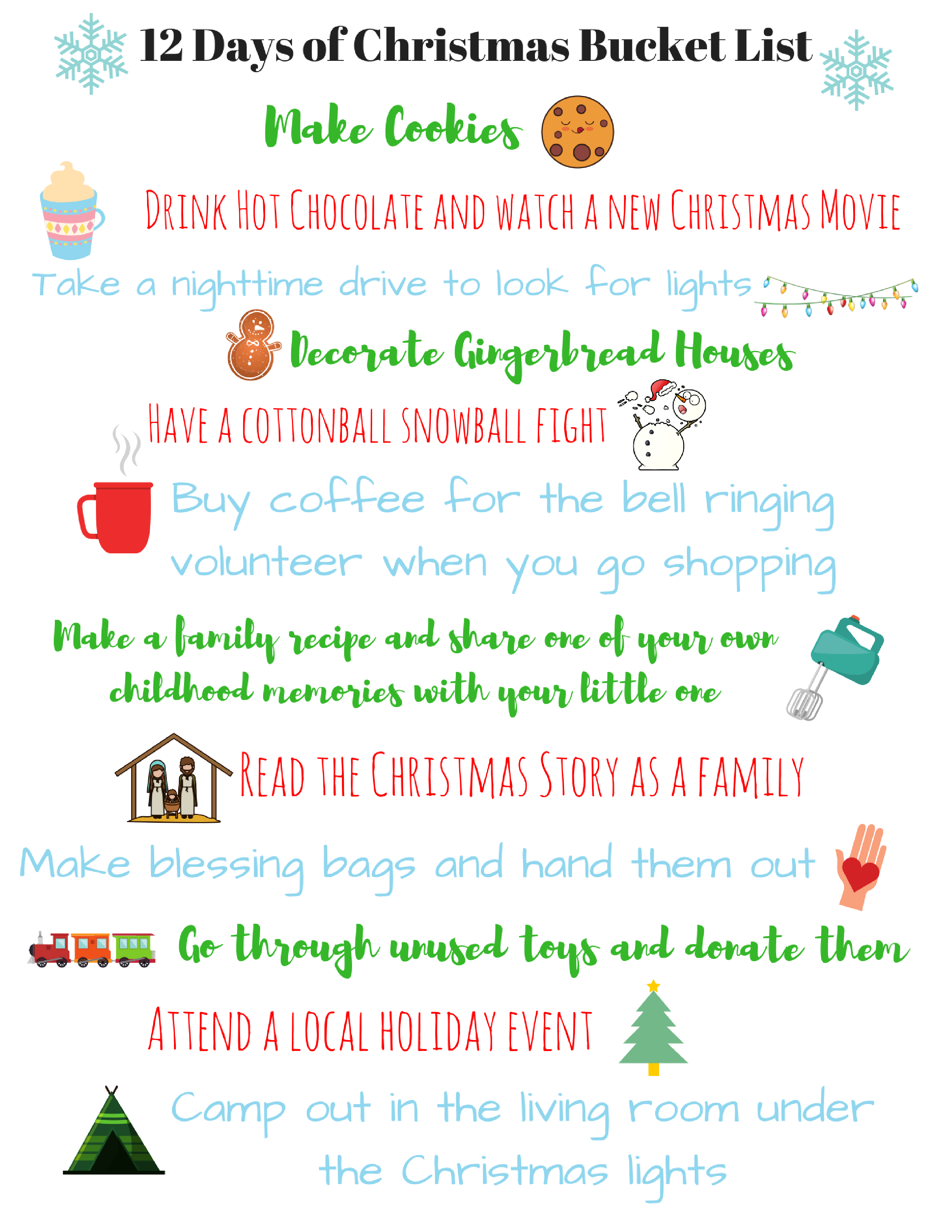 12 Days of Christmas Bucket List Preschool & Daycare Serving Conway